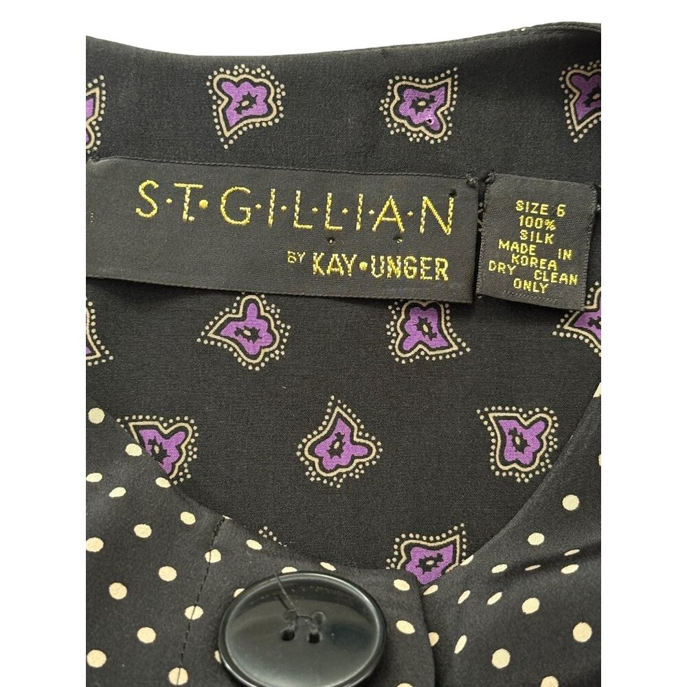 Vintage St. Gillian by Kay Unger Size 6 Dress Silk Shift Black White Polka Dot - Picture 4 of 7